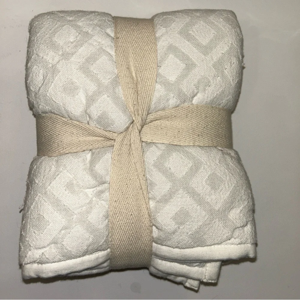 West Elm Frayed Diamond Jacquard Euro Pillow Sham Cushion Cover Ivory 26” X 26”
